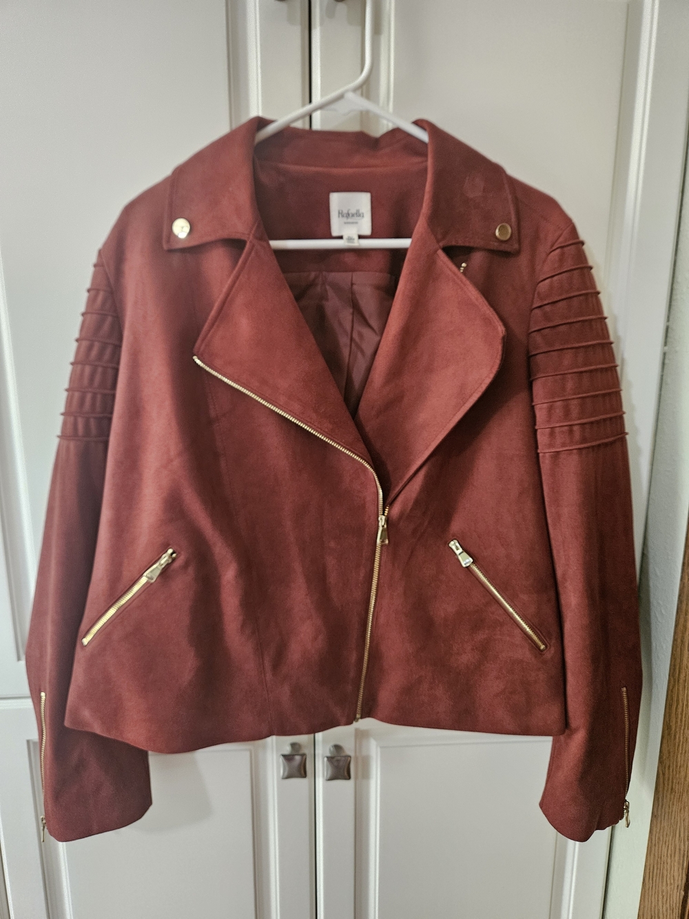 Rafaella Rust Faux Suede Moto Jacket Edgy Chic Bikercore Autumnal Earthy Boho